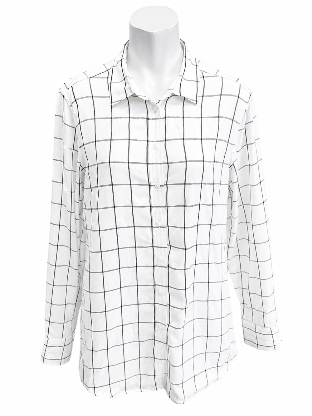 Banana Republic Parker Fit Windowpane Button Front Blouse White Black Sz L